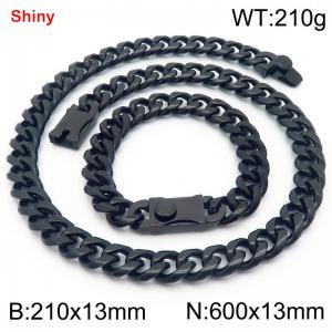 600&210x13M Black Color Stainless Steel Cuban Chain Bracelet Necklace Set Fashion Shining Jewelry Set - KS219517-Z