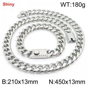 450&210x13MM Silver Stainless Steel Cuban Chain Bracelet Necklace Set Fashion Shining Jewelry Set - KS219521-Z