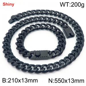 550&210x13M Black Color Stainless Steel Cuban Chain Bracelet Necklace Set Fashion Shining Jewelry Set - KS219537-Z