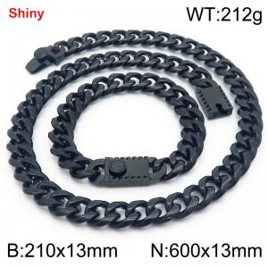 600&210x13M Black Color Stainless Steel Cuban Chain Bracelet Necklace Set Fashion Shining Jewelry Set - KS219538-Z