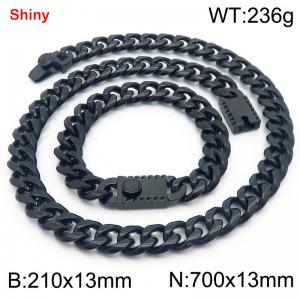 700&210x13M Black Color Stainless Steel Cuban Chain Bracelet Necklace Set Fashion Shining Jewelry Set - KS219540-Z