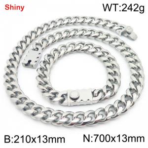 700&210x13MM Silver Stainless Steel Cuban Chain Bracelet Necklace Set Fashion Shining Jewelry Set - KS219547-Z