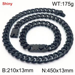 450&210x13M Black Color Stainless Steel Cuban Chain Bracelet Necklace Set Fashion Shining Jewelry Set - KS219556-Z