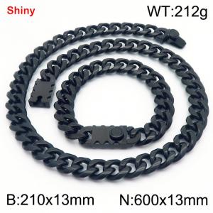 600&210x13M Black Color Stainless Steel Cuban Chain Bracelet Necklace Set Fashion Shining Jewelry Set - KS219559-Z