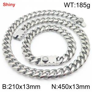 450&210x13MM Silver Stainless Steel Cuban Chain Bracelet Necklace Set Fashion Shining Jewelry Set - KS219570-Z