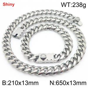 650&210x13MM Silver Stainless Steel Cuban Chain Bracelet Necklace Set Fashion Shining Jewelry Set - KS219574-Z