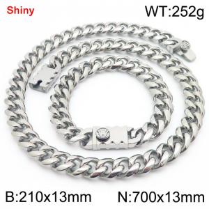 700&210x13MM Silver Stainless Steel Cuban Chain Bracelet Necklace Set Fashion Shining Jewelry Set - KS219575-Z