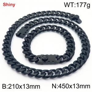 450&210x13M Black Color Stainless Steel Cuban Chain Bracelet Necklace Set Fashion Shining Jewelry Set - KS219577-Z