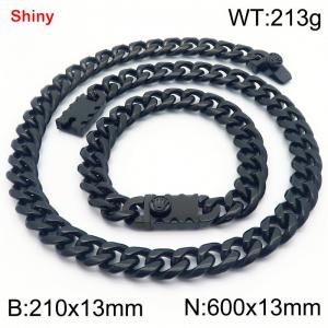 600&210x13M Black Color Stainless Steel Cuban Chain Bracelet Necklace Set Fashion Shining Jewelry Set - KS219580-Z