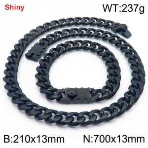 700&210x13M Black Color Stainless Steel Cuban Chain Bracelet Necklace Set Fashion Shining Jewelry Set - KS219582-Z