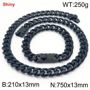 750&210x13M Black Color Stainless Steel Cuban Chain Bracelet Necklace Set Fashion Shining Jewelry Set - KS219583-Z