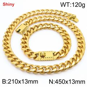 450&210x13MM Gold Color Stainless Steel Cuban Chain Bracelet Necklace Set Fashion Shining Jewelry Set - KS219584-Z