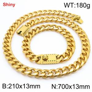 700&210x13MM Gold Color Stainless Steel Cuban Chain Bracelet Necklace Set Fashion Shining Jewelry Set - KS219589-Z