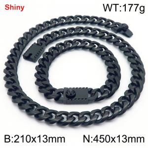 450&210x13M Black Color Stainless Steel Cuban Chain Bracelet Necklace Set Fashion Shining Jewelry Set - KS219598-Z