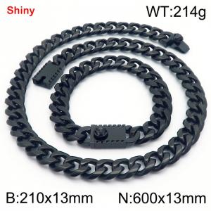 600&210x13M Black Color Stainless Steel Cuban Chain Bracelet Necklace Set Fashion Shining Jewelry Set - KS219601-Z