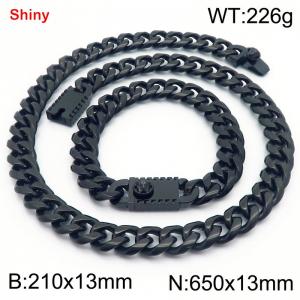 650&210x13M Black Color Stainless Steel Cuban Chain Bracelet Necklace Set Fashion Shining Jewelry Set - KS219602-Z