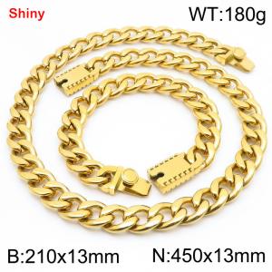 13MM Gold Color Stainless Steel Cuban Chain 21cm Bracelet and 45cm Necklace Set Fashion Shiny Jewelry Sets For Men and Women - KS219647-Z