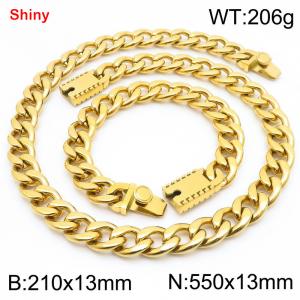 13MM Gold Color Stainless Steel Cuban Chain 21cm Bracelet and 55cm Necklace Set Fashion Shiny Jewelry Sets For Men and Women - KS219649-Z