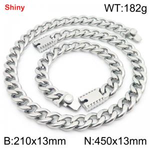 13MM Silver Color Stainless Steel Cuban Chain 21cm Bracelet and 45cm Necklace Set Fashion Shiny Jewelry Sets For Men and Women - KS219654-Z