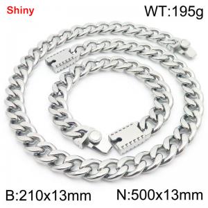 13MM Silver Color Stainless Steel Cuban Chain 21cm Bracelet and 50cm Necklace Set Fashion Shiny Jewelry Sets For Men and Women - KS219655-Z