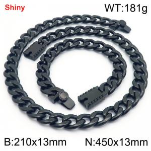 13MM Black Color Stainless Steel Cuban Chain 21cm Bracelet and 45cm Necklace Set Fashion Shiny Jewelry Sets For Men and Women - KS219661-Z