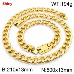 13MM Gold Color Stainless Steel Cuban Chain 21cm Bracelet and 50cm Necklace Set Fashion Shiny Jewelry Sets For Men and Women - KS219690-Z