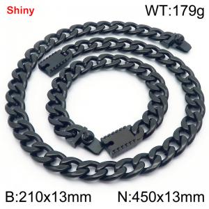 13MM Black Color Stainless Steel Cuban Chain 21cm Bracelet and 45cm Necklace Set Fashion Shiny Jewelry Sets For Men and Women - KS219703-Z