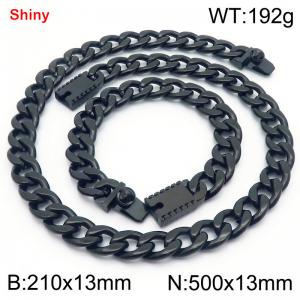 13MM Black Color Stainless Steel Cuban Chain 21cm Bracelet and 50cm Necklace Set Fashion Shiny Jewelry Sets For Men and Women - KS219704-Z