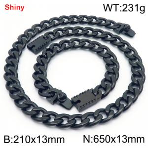 13MM Black Color Stainless Steel Cuban Chain 21cm Bracelet and 65cm Necklace Set Fashion Shiny Jewelry Sets For Men and Women - KS219707-Z