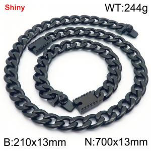 13MM Black Color Stainless Steel Cuban Chain 21cm Bracelet and 70cm Necklace Set Fashion Shiny Jewelry Sets For Men and Women - KS219708-Z