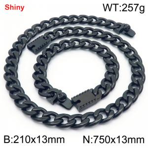 13MM Black Color Stainless Steel Cuban Chain 21cm Bracelet and 75cm Necklace Set Fashion Shiny Jewelry Sets For Men and Women - KS219709-Z