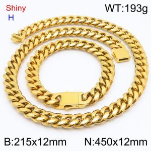 Fashionable and personalized stainless steel 215 x 12mm&450 x 12mm Cuban chain rectangular magnetic buckle jewelry hip-hop charm gold set - KS219736-Z