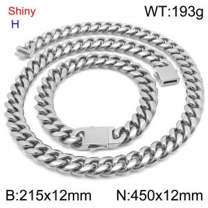 Fashionable and personalized stainless steel 215 x 12mm&450 x 12mm Cuban chain rectangular magnetic buckle jewelry hip-hop charm silver set - KS219743-Z