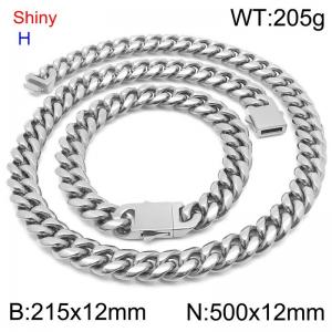 Fashionable and personalized stainless steel 215 x 12mm&500 x 12mm Cuban chain rectangular magnetic buckle jewelry hip-hop charm silver set - KS219744-Z