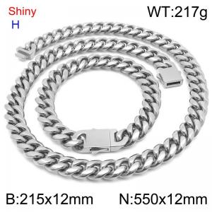 Fashionable and personalized stainless steel 215 x 12mm&550 x 12mm Cuban chain rectangular magnetic buckle jewelry hip-hop charm silver set - KS219745-Z