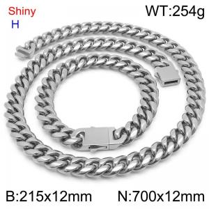 Fashionable and personalized stainless steel 215 x 12mm&700 x 12mm Cuban chain rectangular magnetic buckle jewelry hip-hop charm silver set - KS219748-Z