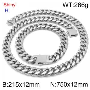 Fashionable and personalized stainless steel 215 x 12mm&750 x 12mm Cuban chain rectangular magnetic buckle jewelry hip-hop charm silver set - KS219749-Z