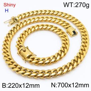 Fashionable and personalized stainless steel 220 x 12mm&700 x 12mm Cuban chain dragon whisker buckle jewelry hip-hop charm gold set - KS219755-Z