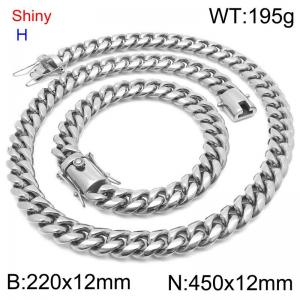 Fashionable and personalized stainless steel 220 x 12mm&450 x 12mm Cuban chain dragon whisker buckle jewelry hip-hop charm silver set - KS219757-Z