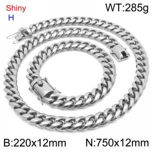 Fashionable and personalized stainless steel 220 x 12mm&750 x 12mm Cuban chain dragon whisker buckle jewelry hip-hop charm silver set - KS219763-Z