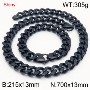 Simple and stylish polished stainless steel 13mm Cuban bracelet necklace set - KS219797-Z