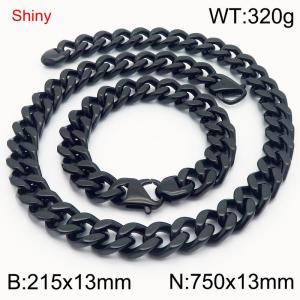 Simple and stylish polished stainless steel 13mm Cuban bracelet necklace set - KS219798-Z