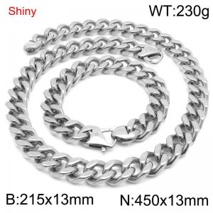 Simple and stylish polished stainless steel 13mm Cuban bracelet necklace set - KS219806-Z