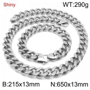 Simple and stylish polished stainless steel 13mm Cuban bracelet necklace set - KS219810-Z