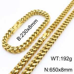 Stainless steel Men's and Women's keel chain Bracelet Necklace set with Gold Color Jewelry - KS219945-KFC