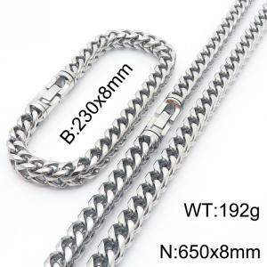 Stainless steel Men's and Women's keel chain Bracelet Necklace set with Silver Color Jewelry - KS219947-KFC