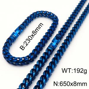 Stainless Steel Men's and Women's keel chain Bracelet Necklace set with Blue Color Jewelry - KS219949-KFC