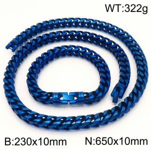Stainless steel Men's and Women's keel chain Bracelet Necklace set with Blue Color Jewelry - KS219951-KFC