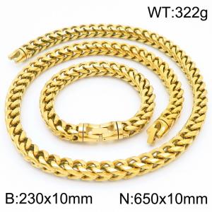 Stainless steel Men's and Women's keel chain Bracelet Necklace set with Gold Color Jewelry - KS219952-KFC