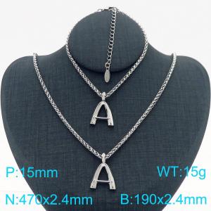 Silver Color Stainless Steel Capital Letters A Basket Chain Necklace Bracelets For Women Men - KS219999-Z